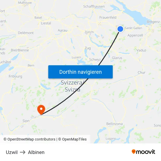 Uzwil to Albinen map