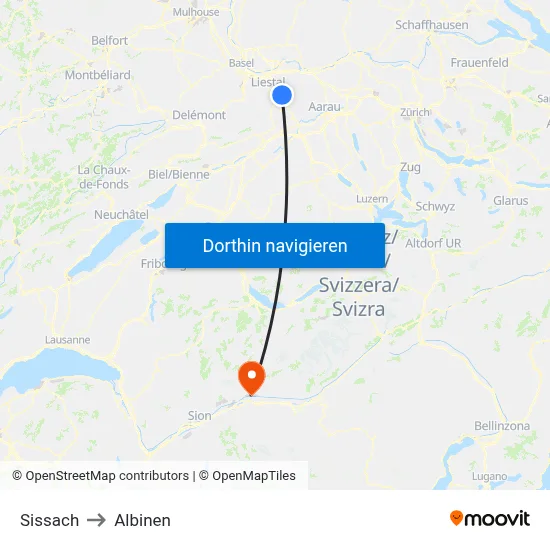 Sissach to Albinen map