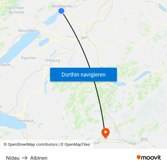 Nidau to Albinen map