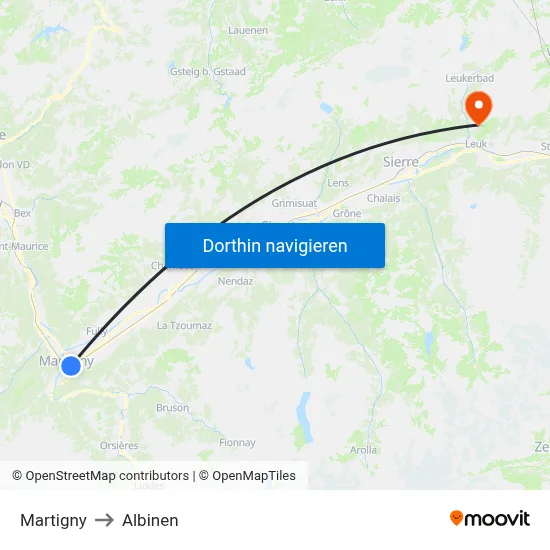 Martigny to Albinen map