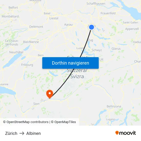 Zürich to Albinen map