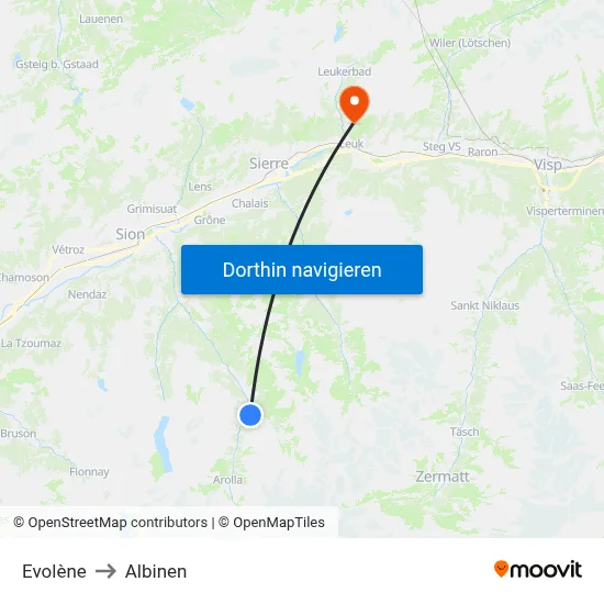 Evolène to Albinen map