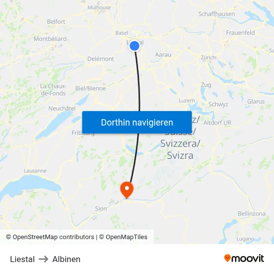 Liestal to Albinen map