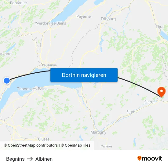 Begnins to Albinen map