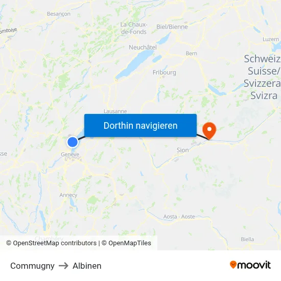 Commugny to Albinen map