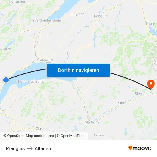 Prangins to Albinen map