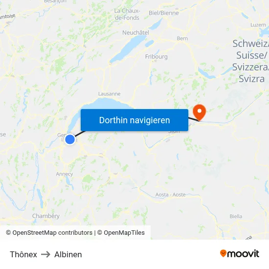 Thônex to Albinen map