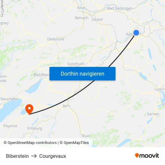 Biberstein to Courgevaux map