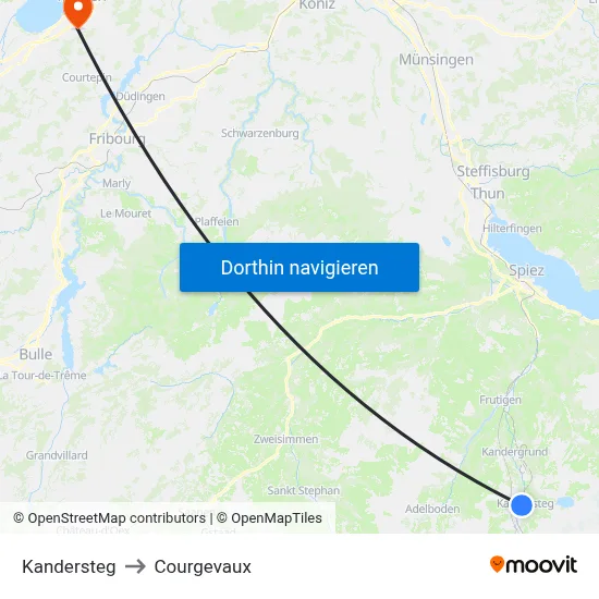 Kandersteg to Courgevaux map