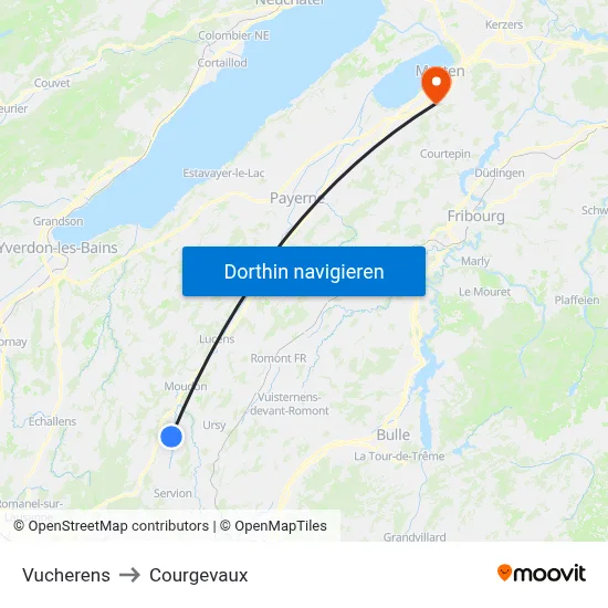 Vucherens to Courgevaux map