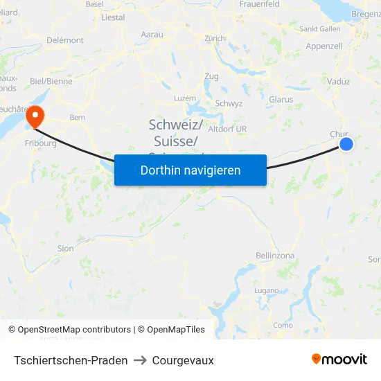 Tschiertschen-Praden to Courgevaux map
