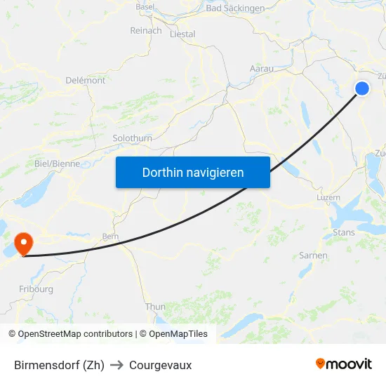 Birmensdorf (Zh) to Courgevaux map