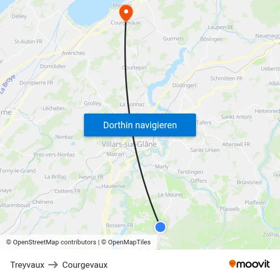 Treyvaux to Courgevaux map