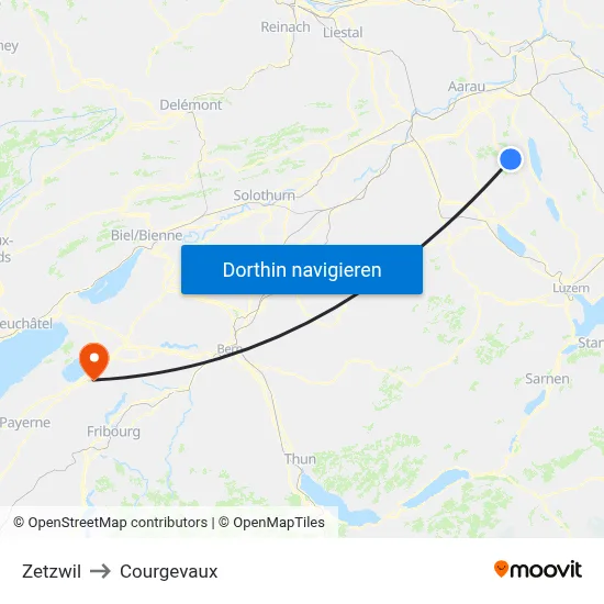 Zetzwil to Courgevaux map