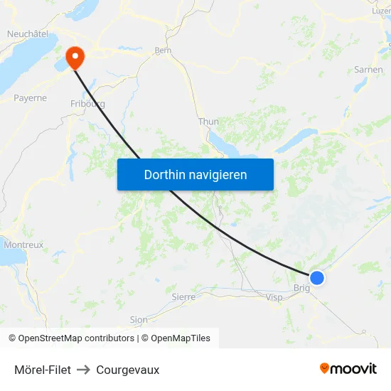 Mörel-Filet to Courgevaux map