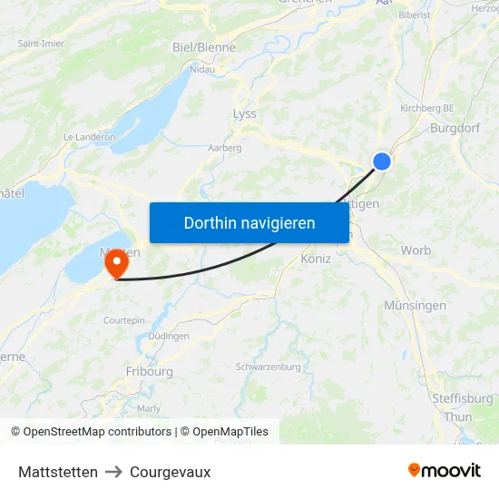 Mattstetten to Courgevaux map