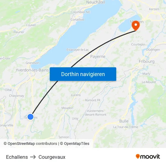 Echallens to Courgevaux map