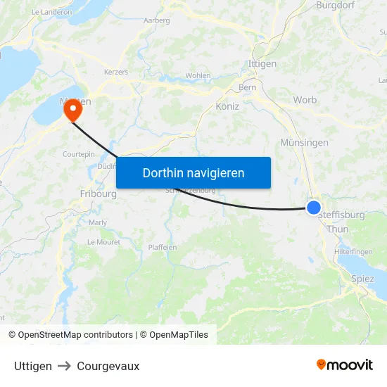 Uttigen to Courgevaux map