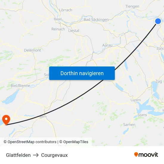 Glattfelden to Courgevaux map