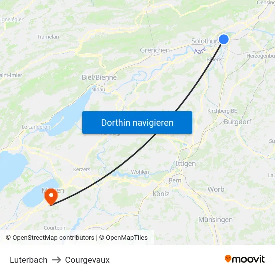Luterbach to Courgevaux map