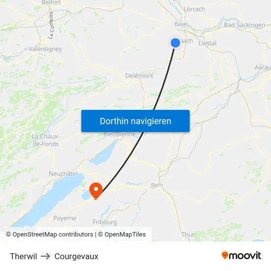 Therwil to Courgevaux map