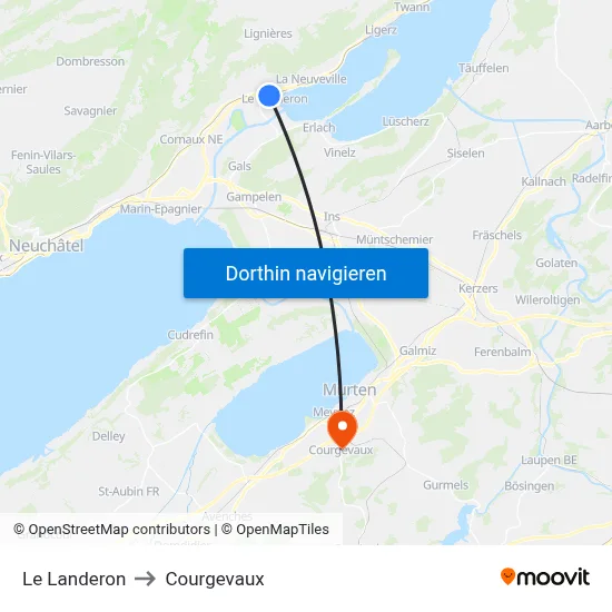 Le Landeron to Courgevaux map