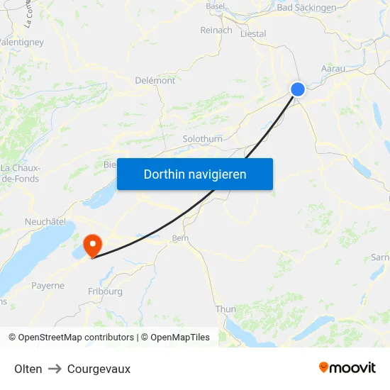 Olten to Courgevaux map