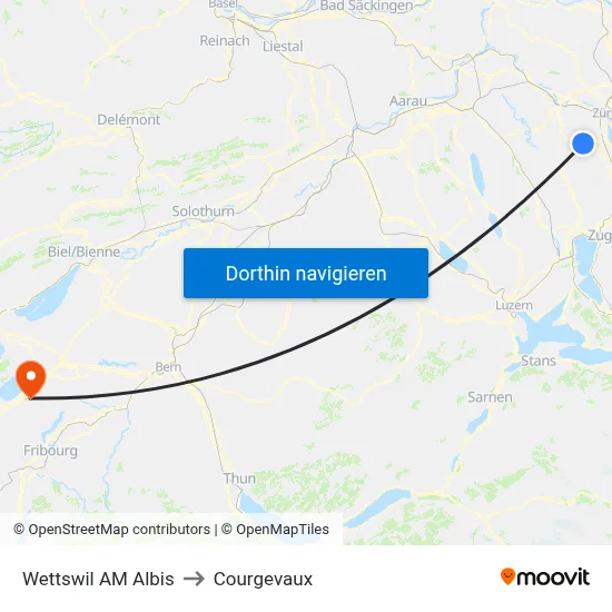 Wettswil AM Albis to Courgevaux map