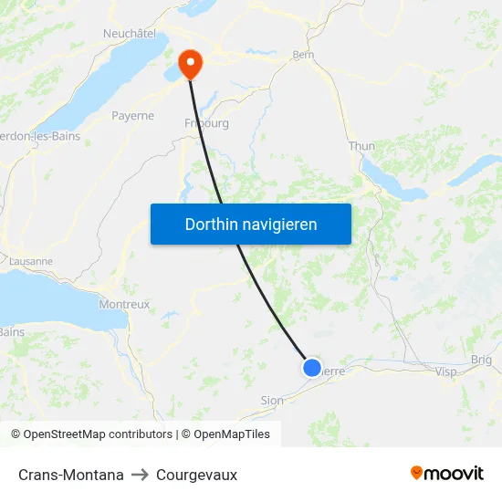 Crans-Montana to Courgevaux map