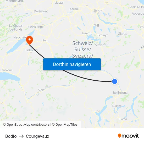 Bodio to Courgevaux map