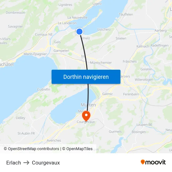 Erlach to Courgevaux map