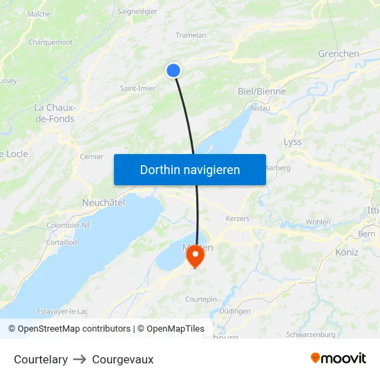 Courtelary to Courgevaux map