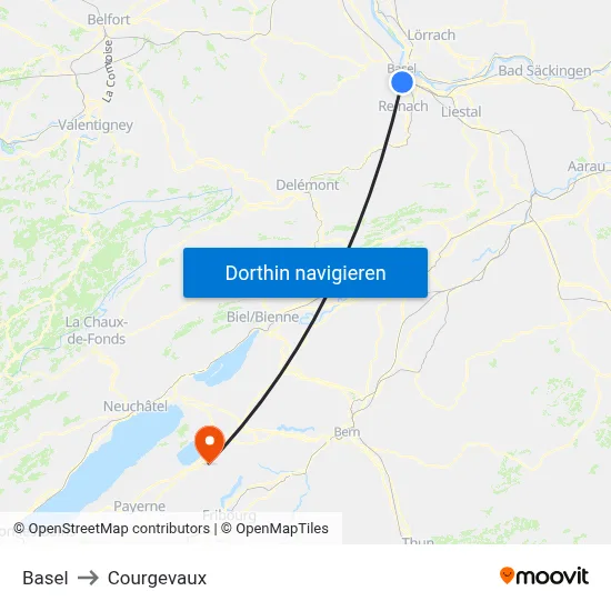Basel to Courgevaux map