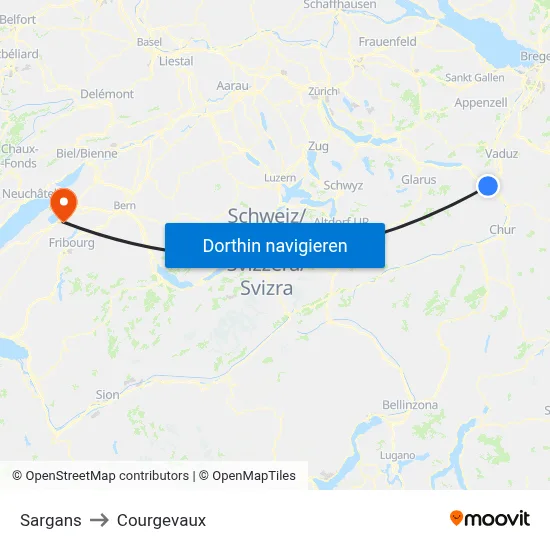 Sargans to Courgevaux map