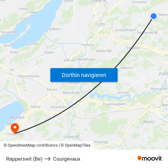 Rapperswil (Be) to Courgevaux map