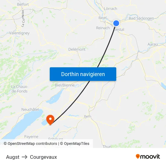Augst to Courgevaux map