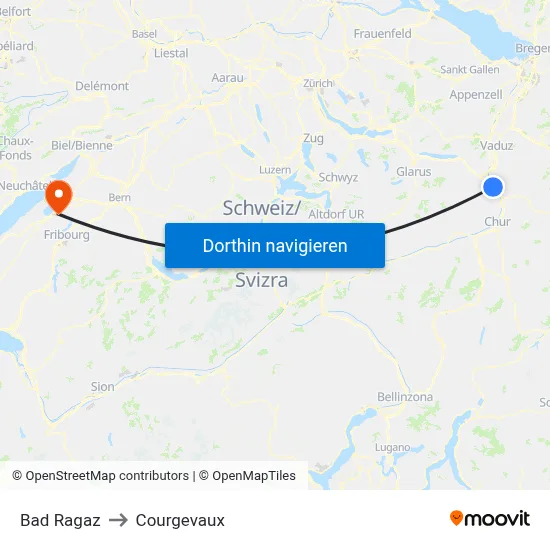 Bad Ragaz to Courgevaux map