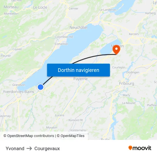 Yvonand to Courgevaux map