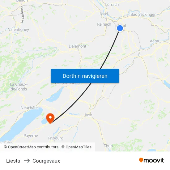 Liestal to Courgevaux map