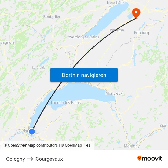 Cologny to Courgevaux map