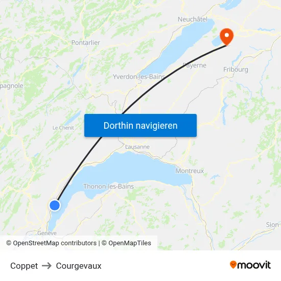 Coppet to Courgevaux map