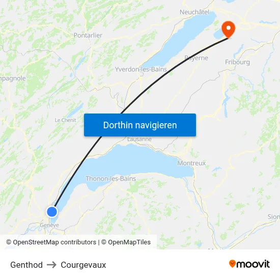 Genthod to Courgevaux map