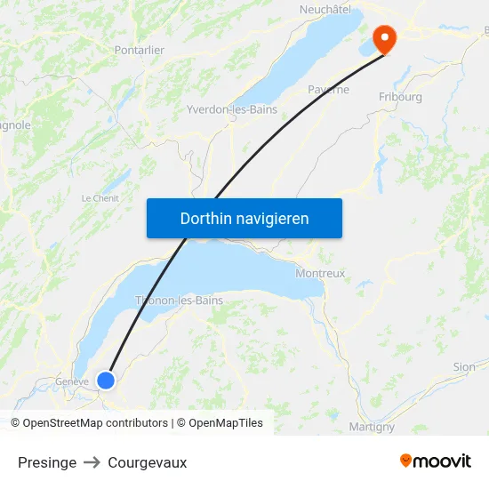 Presinge to Courgevaux map