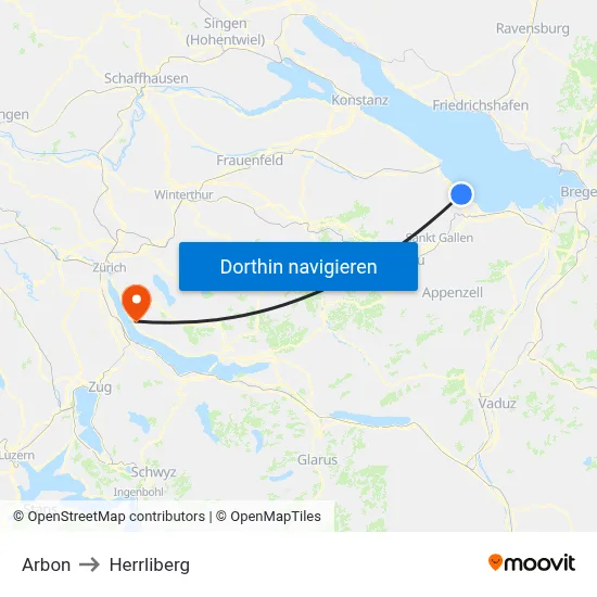 Arbon to Herrliberg map