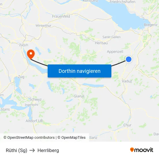 Rüthi (Sg) to Herrliberg map