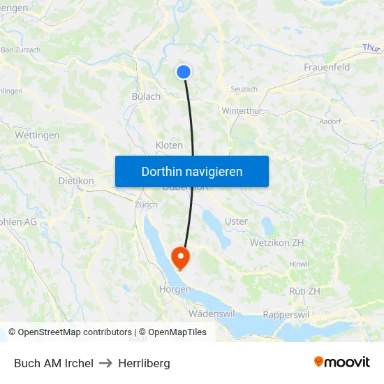 Buch AM Irchel to Herrliberg map