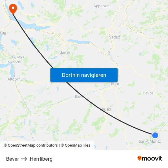 Bever to Herrliberg map