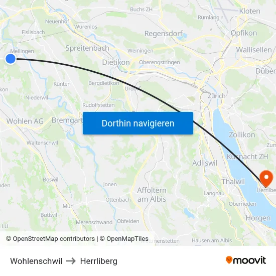 Wohlenschwil to Herrliberg map
