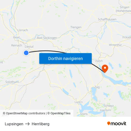 Lupsingen to Herrliberg map