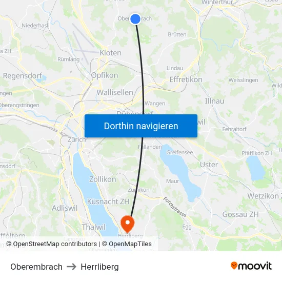 Oberembrach to Herrliberg map